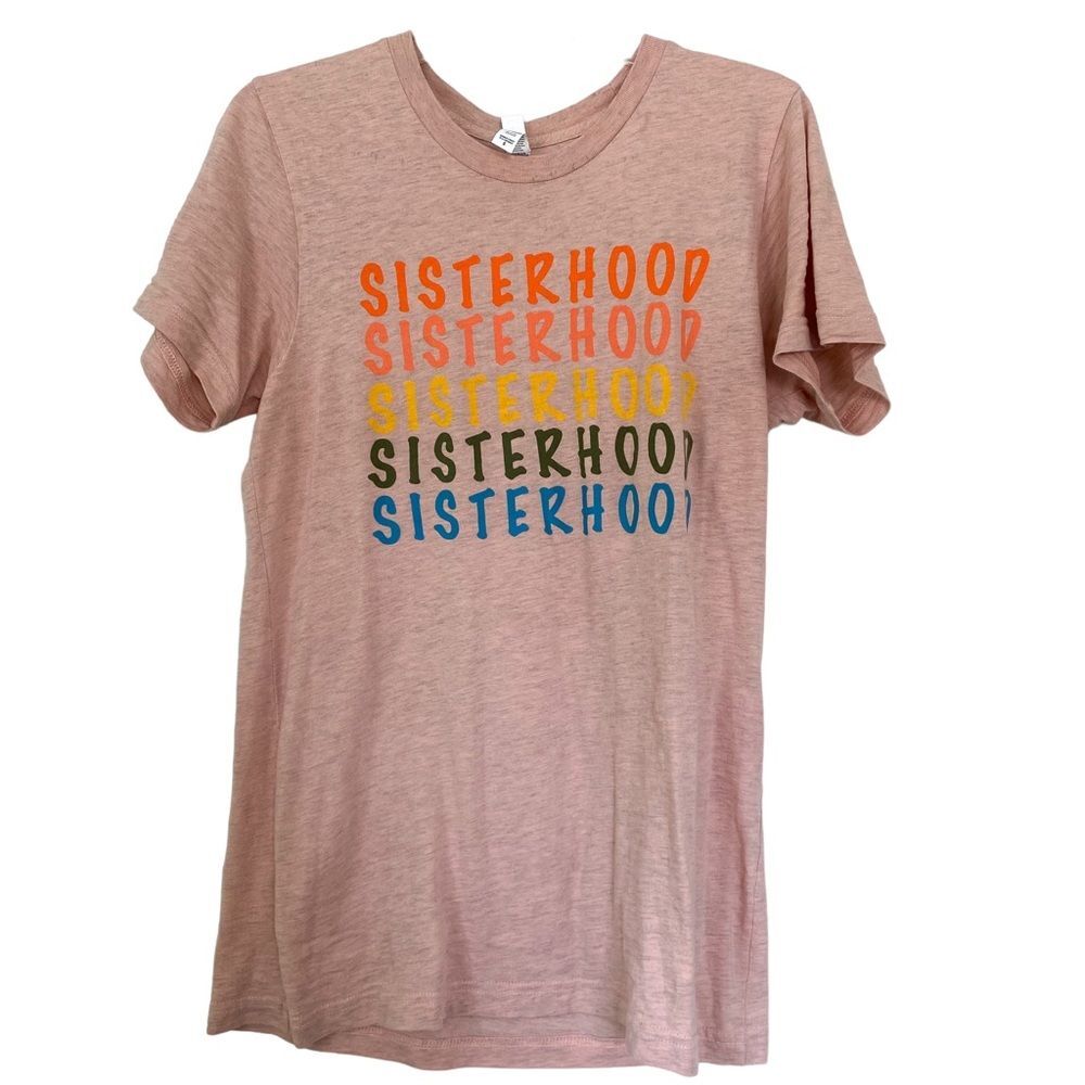Girl Defined Sisterhood Print Multicolor Graphic Short Sleeve Top Size Small